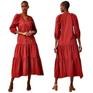BOSS by Hugo Boss Depera Tiered Maxi Dress Elegant Red New With Tags Choose Size